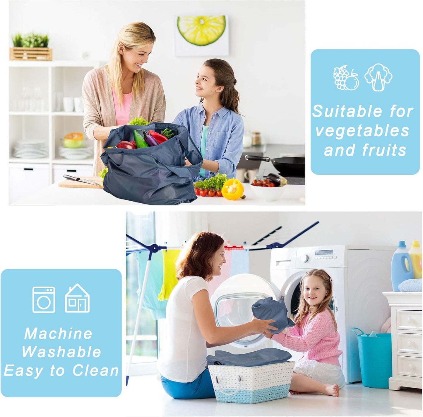 Purilite Select™ Reusable Grocery Bags – Heavy-Duty, Foldable, and Machine Washable (6-Pack
