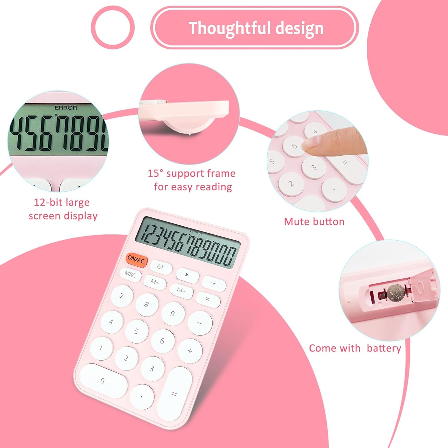 VEWINGL Mechanical Switch Calculator, 12 Digit Large LCD Display and Buttons, Great for Everyday Life and Basic Office Work, with Battery