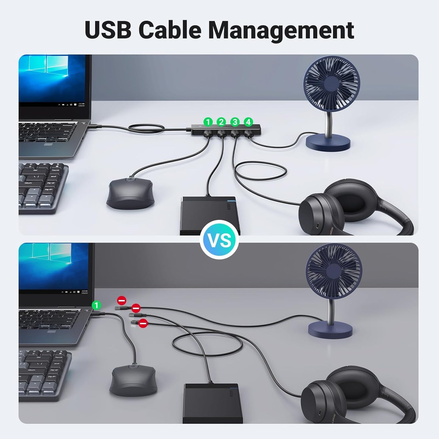 UGREEN USB Hub 3.0, 4 Ports USB A Splitter Ultra Slim Expander for Mouse, Keyboard, Flash Drive, U Disk, Printer Compatible with Laptop, Desktop PC, Xbox, PS5, Mouse, Keyboard and More, 0.5ft