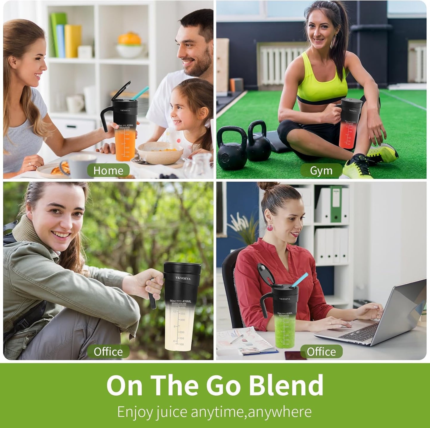 VKYOZVA Portable Blender, 20 Oz Travel Blender USB-C Rechargeable with 6 -leaf Stainless Steel Blades, BPA Frees, Personal Blender for Shakes and Smoothies,Suitable for Family Travel Gyms, Black