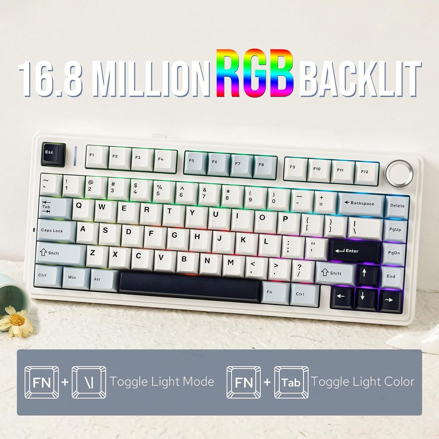 EPOMAKER x Aula F75 Gasket Mechanical Keyboard, 75% Wireless Hot Swappable Gaming Keyboard with Five-Layer Padding&Knob, Bluetooth/2.4GHz/USB-C, RGB (Black Gradient, LEOBOG Reaper Switch)