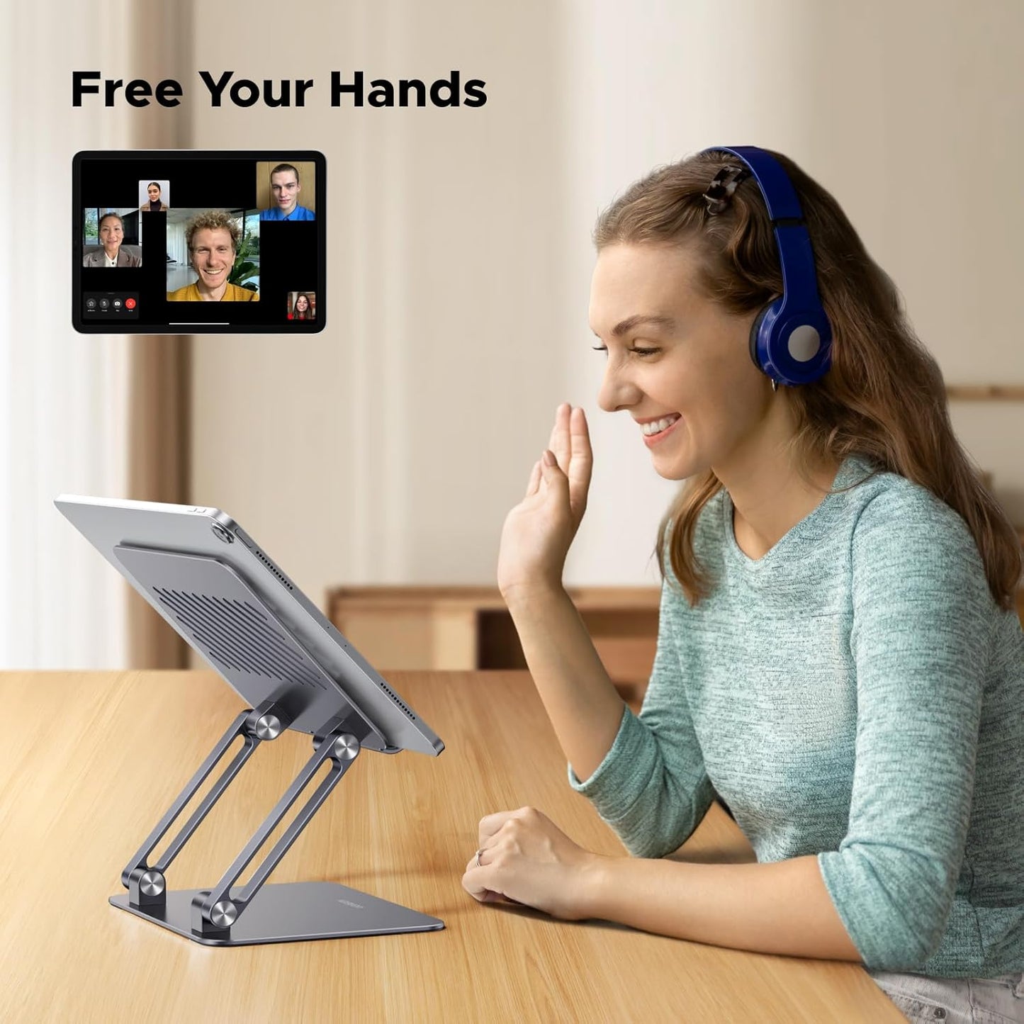 UGREEN Tablet Stand Holder for Desk, Aluminum Desktop Tablet Holder Dock Adjustable Foldable Riser Compatible with iPad Pro 12.9, 9.7, 10.5, iPad Air, iPad mini, Surface Pro, Galaxy Tab, Silver