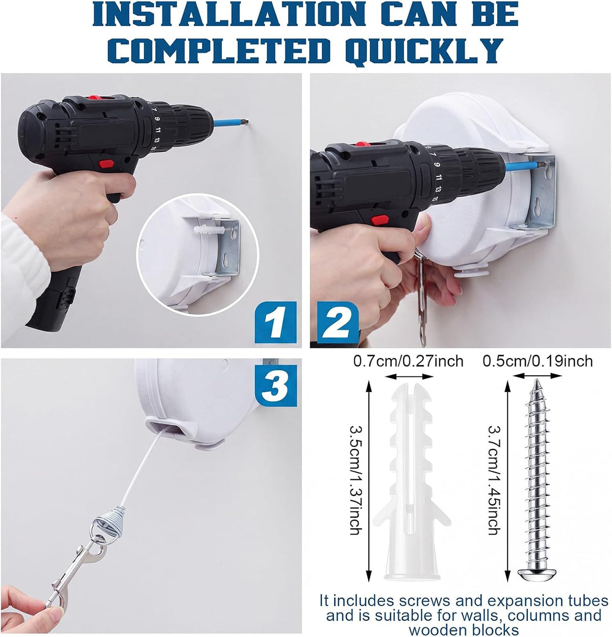 Retractable Dog Tie Out Reel Wall Mounted, White, 49ft