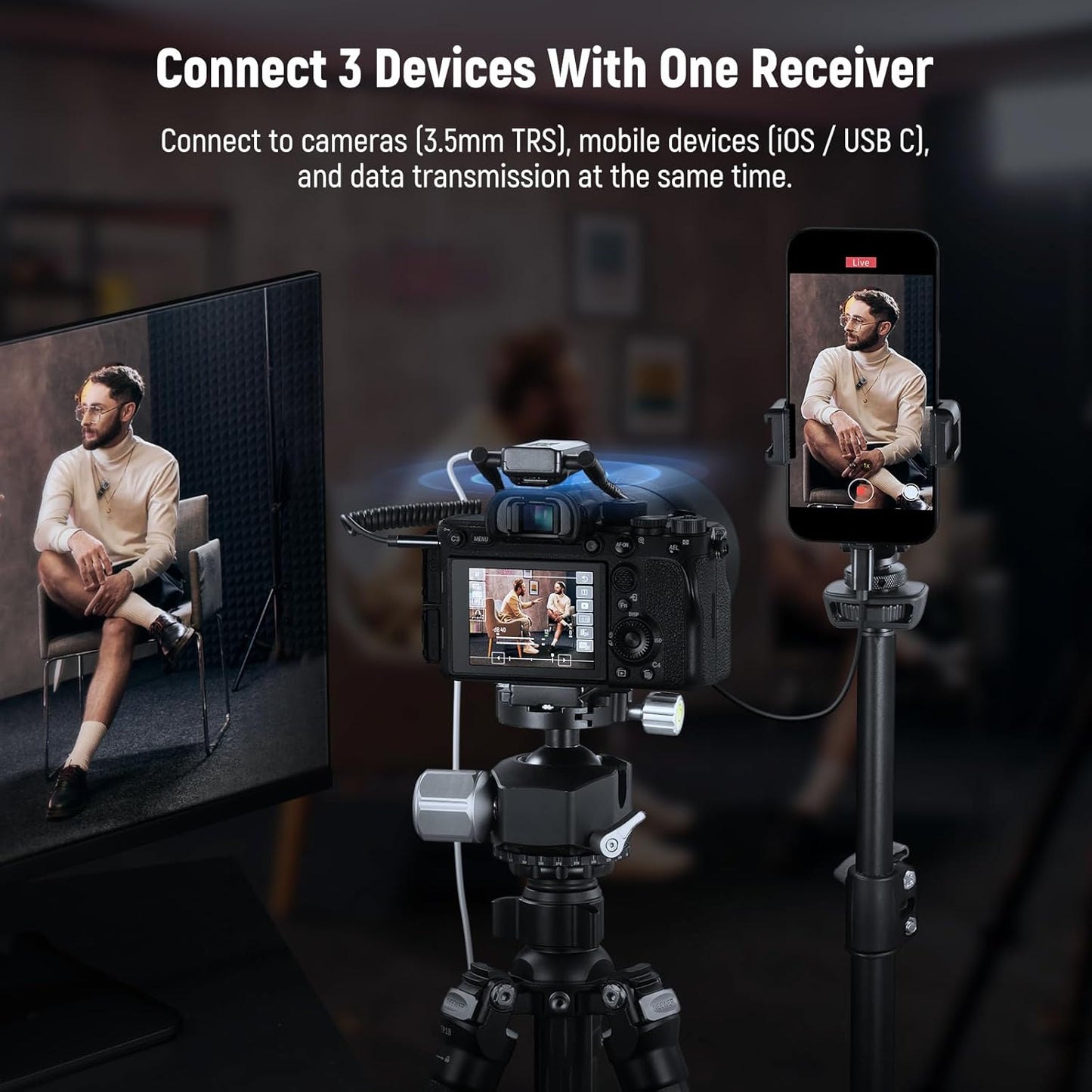NEEWER CM28 Wireless Lavalier Microphone System with Charging Case, 1 Click Noise Canceling, 4GB Storage for 9Hrs of 48KHz 16 Bit Uncompressed Audio Lapel Mic Compatible with iPhone/Android/PC/Camera