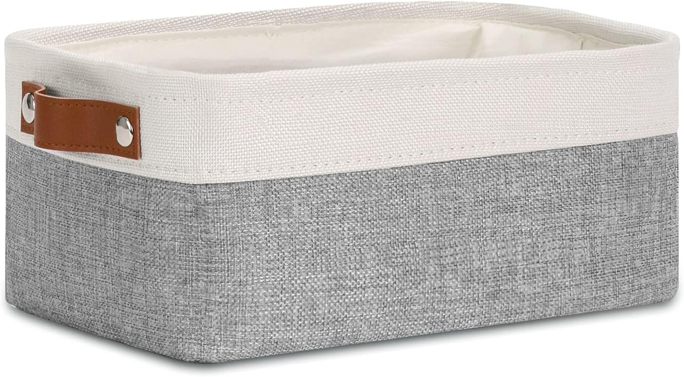 DULLEMELO Storage Baskets for Shelves, Fabric Collapsible Rectangular Storage Bins for Shelves, Closets, Nursery, Home, Office, Empty Gift Baskets (White&Teal)