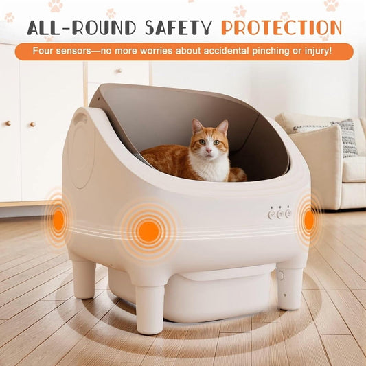 GUNJI Self Cleaning Cat Litter Box, Open-Top Automatic Self-Cleaning Litter Box, Design for Multi-Cat Families, Integrated Safety Protection, Includes Trash Bags (Brown) - PuriLite