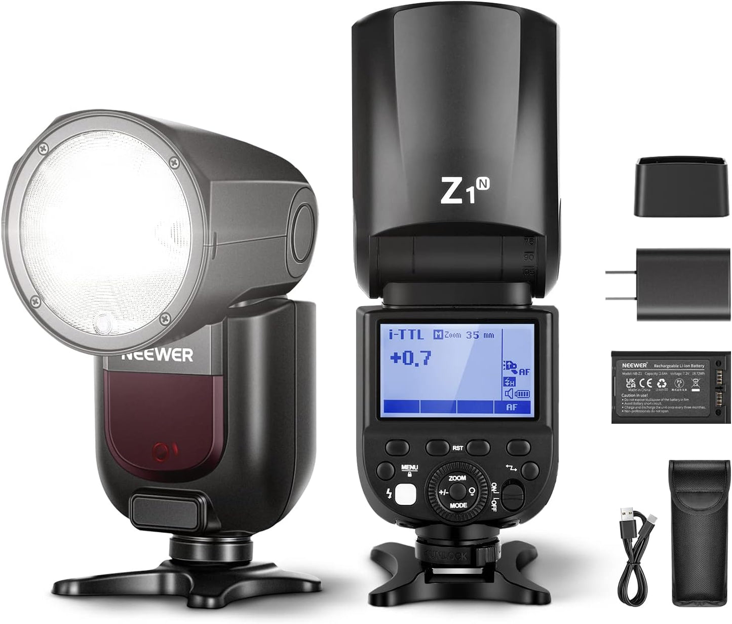 NEEWER Round Head Flash Seedlite Compatible with Nikon, 76Ws 2.4G Z1-N Camera Flash with 1/8000s HSS 480 Full Power Flash, 1.5s Fast Recycle, Built in 2600mAh Battery, 10 Levels LED Modeling Lamp