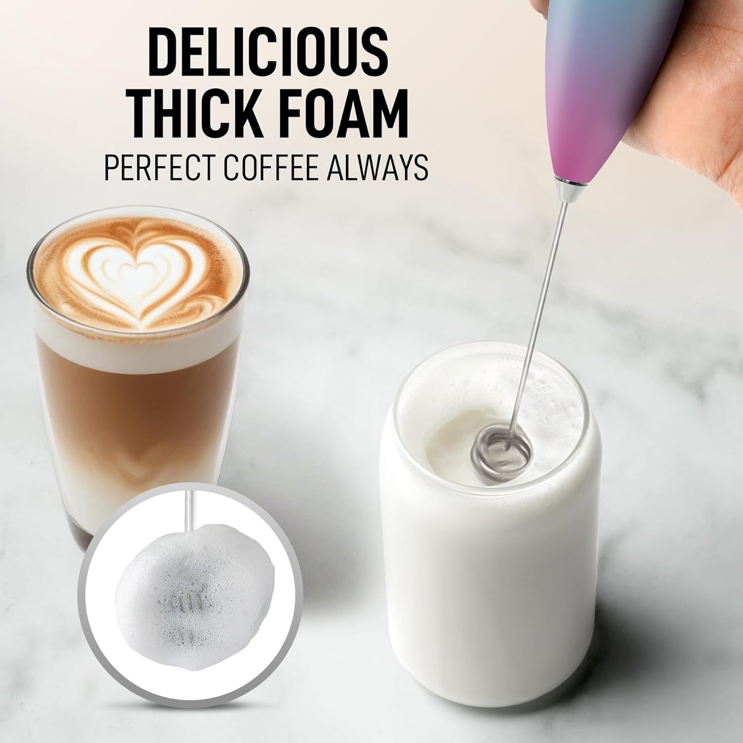 Zulay Kitchen Powerful Double Whisk Milk Frother Handheld - Foam Maker with Stand - Whisk Drink Mixer for Coffee, Mini Foamer for Latte, Matcha, Frappe, Hot Chocolate & Cappuccino (Black)