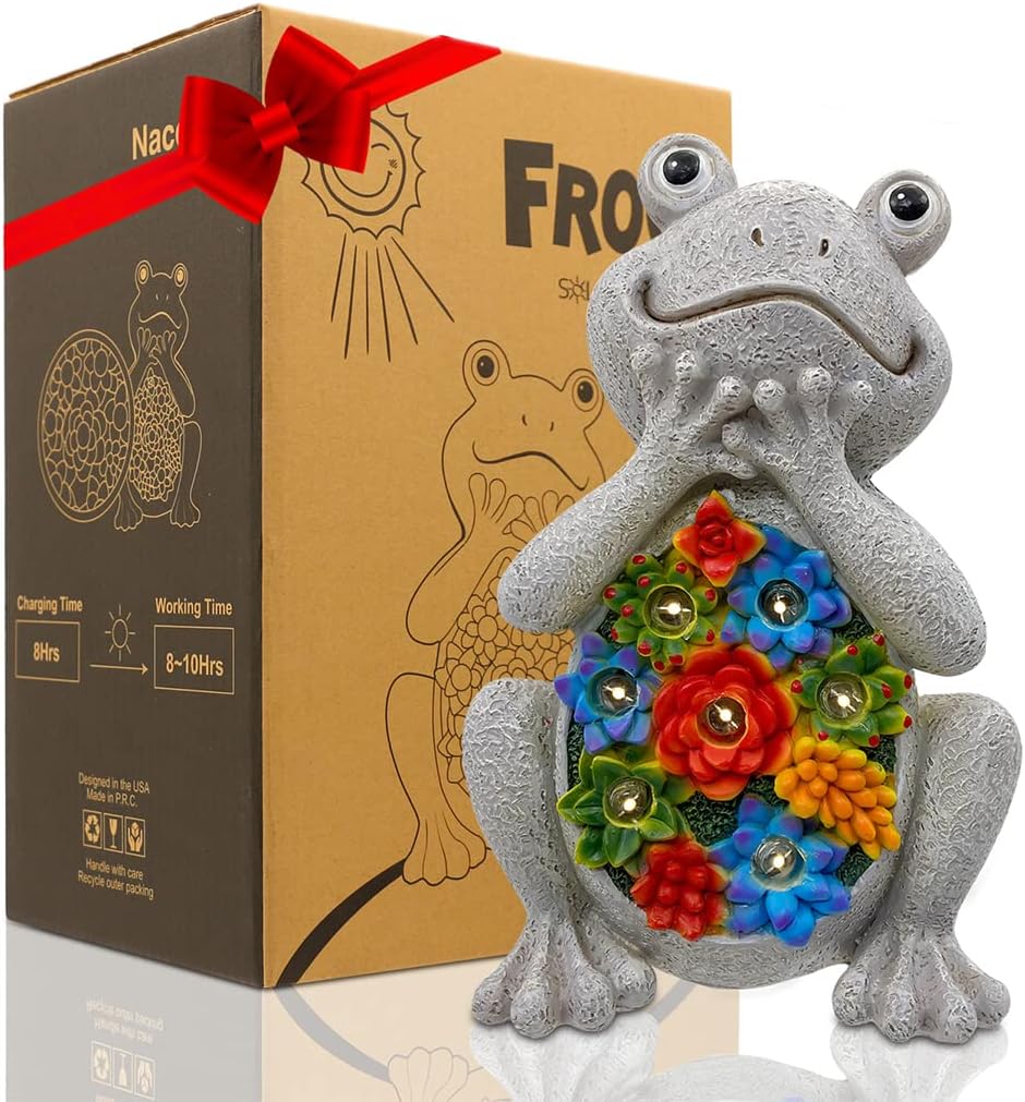 Nacome Solar Frog Riding Turtle for Garden Decor - Outdoor Statues for Patio,Yard,Balcony Ornament,Turtle Gifts for Women/Mom/Grandma,Mom's Best Gift