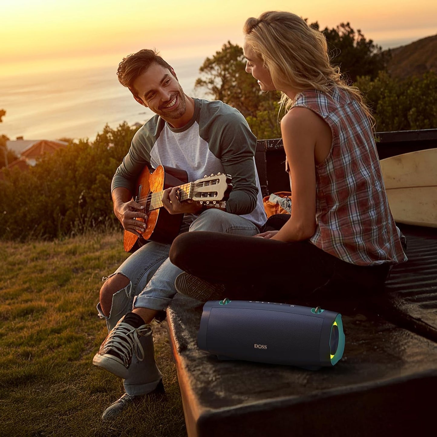 DOSS Extreme Boom Pro D100 Bluetooth Speaker with 140W Peak, 70W Bold Sound, Extra Bass, 24H Playtime, Beat-Sync Lights, IPX6 Waterproof, Portable Strap for Hiking, Camping-Orange