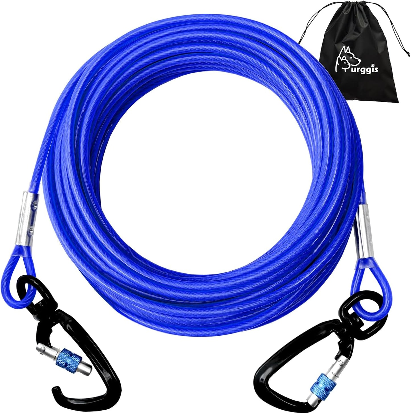 Furggis Dog Tie Out Cable,10/15/20/30/50FT Dog Run Cable for Yard and Camping Outdoor,Heavy Duty Dog Tether for Medium Large Dogs Chew Proof,1000lbs Break Strength,Reflective