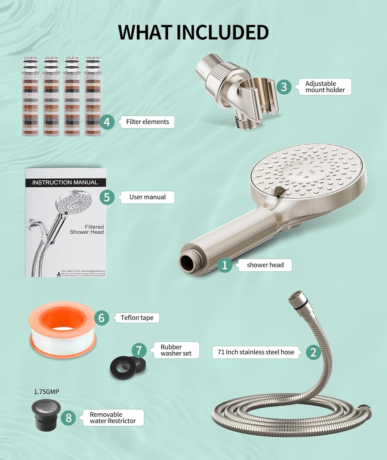 Filtered Shower Head with Handheld, High Pressure 9 Spray Mode Chrome Showerhead with Filters,Detachable Shower Head,Water Softener Filters Beads for Hard Water -Remove Chlorine