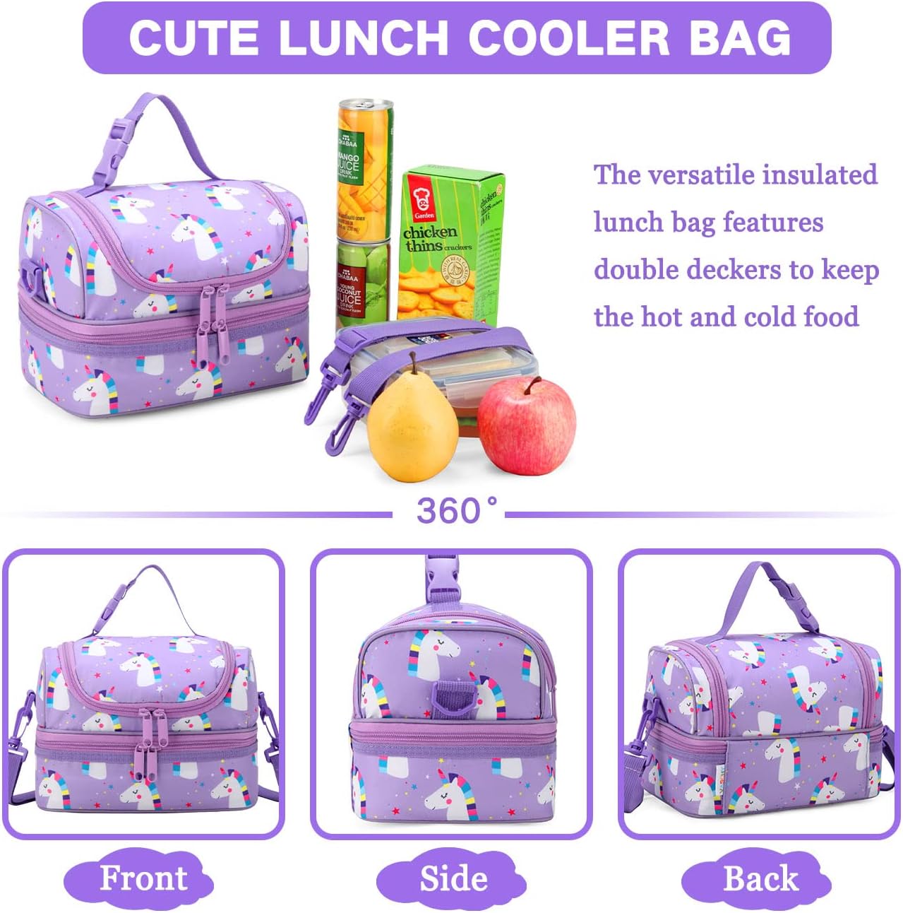 VASCHY Lunch Box Bag Men, Insulated Two Compartments Bento Cooler Bags for Adults/Women/Kids for School,Daycare,Kindergarten,Picnic Black