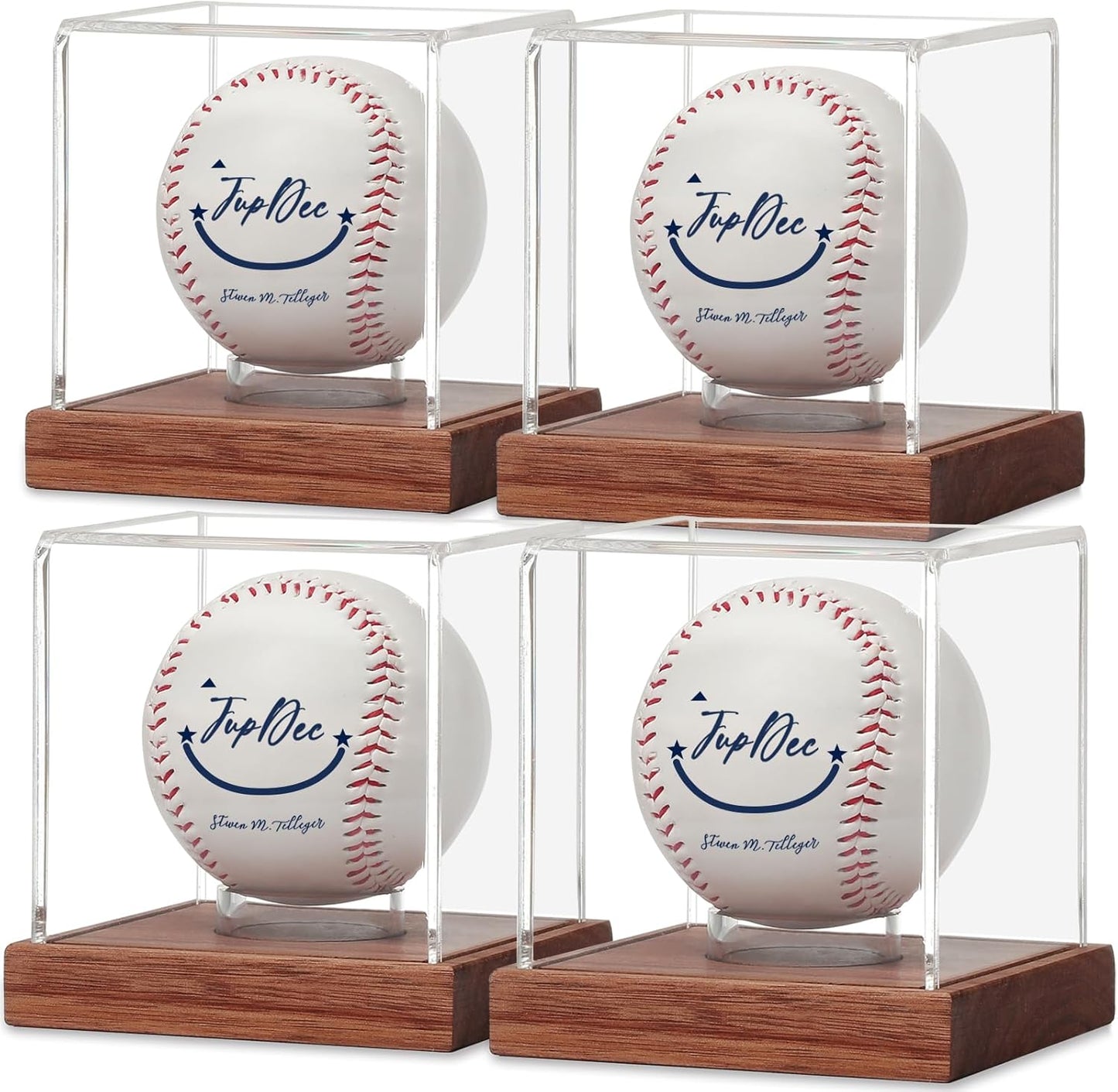 JupDec Baseball Display Case, Clear Cube Baseball Holder with Wooden Base, Autograph Baseball Stand Box for Single Ball, Acacia Wood, Brown, 1 Pack