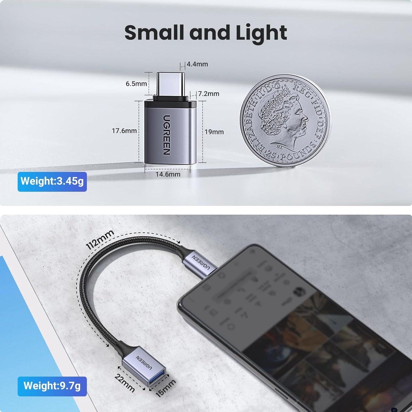 UGREEN USB C to USB Adapter 2 Pack, USB 3.2 Gen 2 10Gbps USB C Adapter USB C Male to USB 3.2 Female Adapter OTG Compatible with iPhone 15, Galaxy S24 S23 Ultra, MacBook Pro Air, iPad Pro Mini, Grey