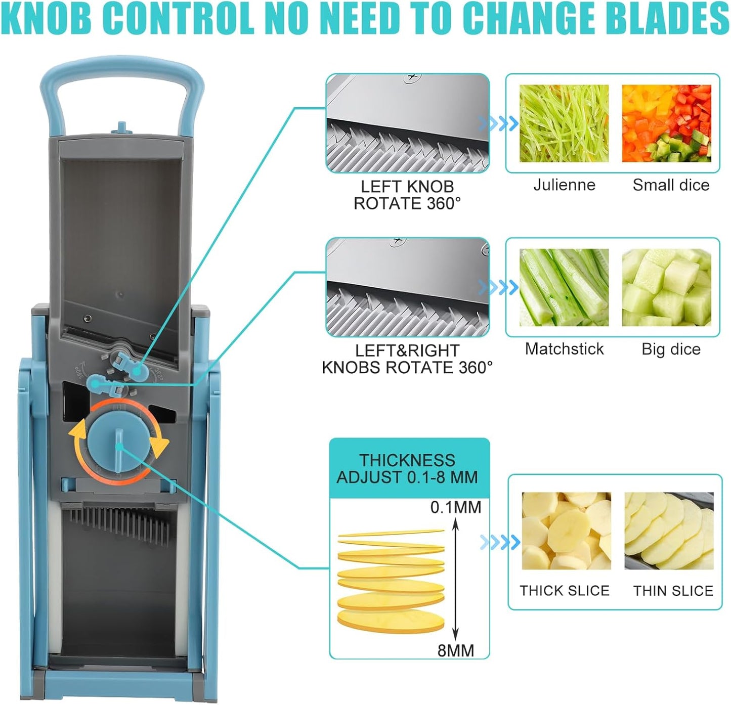 MEKOTRIN Vegetable Chopper Mandoline Slicer for Kitchen, Vegetable Food Slice Potato Slicer Chopper, Veggie Chopper with Container, Adjustable Thickness Julienne + Dicer, Kitchen Tools Gadgets, Green