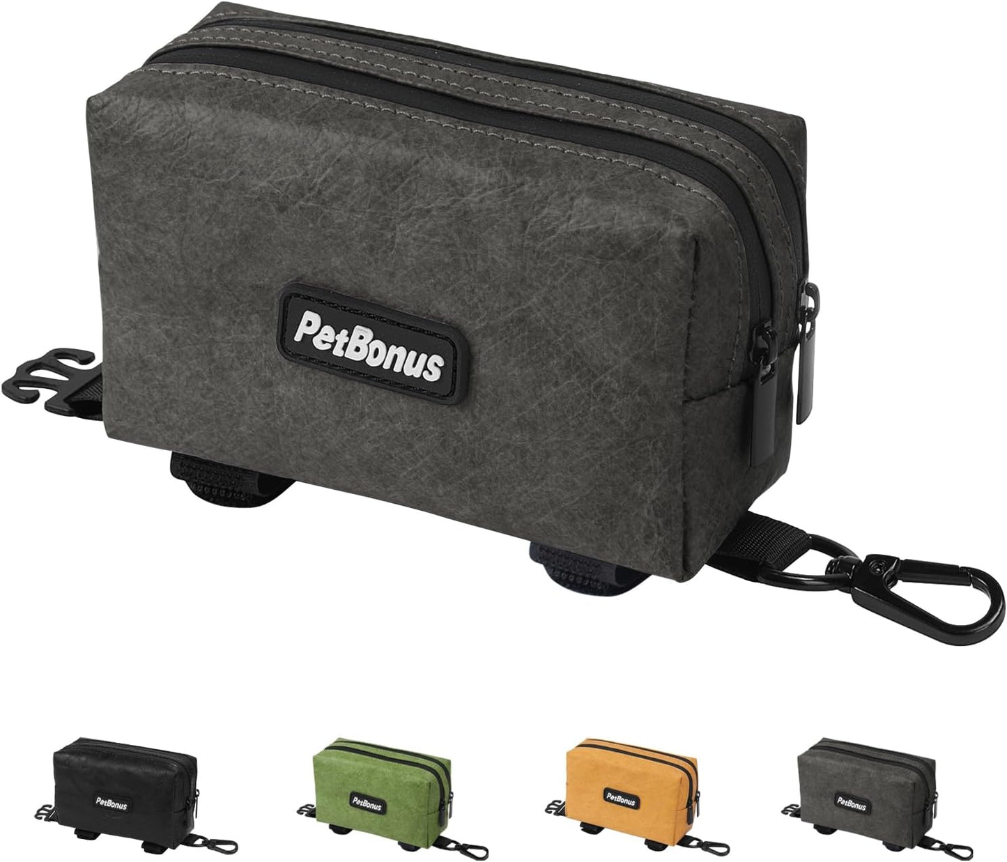 PetBonus Waterproof Dog Poop Bag Holder for leashes, Portable Pet Waste Bag Dispenser, 2 Pouches for Treat Holder and Walking Accessories, Fit All Leashes, Includes 1 Roll of Dog Poop Bags (Green)