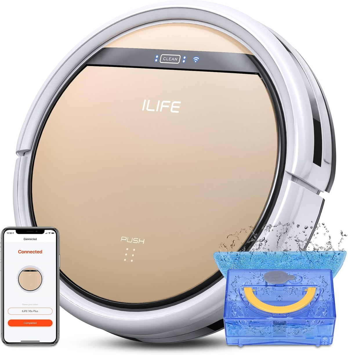 ILIFE V5s Plus Robot Vacuum and Mop Combo, Works with 2.4G WiFi, Alexa/App/Remote Control, Automatic Self-Charging Robotic Vacuum Cleaner, for Pet Hair, Hard Floor, Low Carpet (V5s Pro Upgraded) - PuriLite