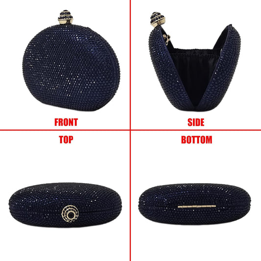HUANG ZHUANG Egg Shape Crystal Clutch Purse Rhinestone Evening Bag for Women Party Wedding Cute Handbag - PuriLite
