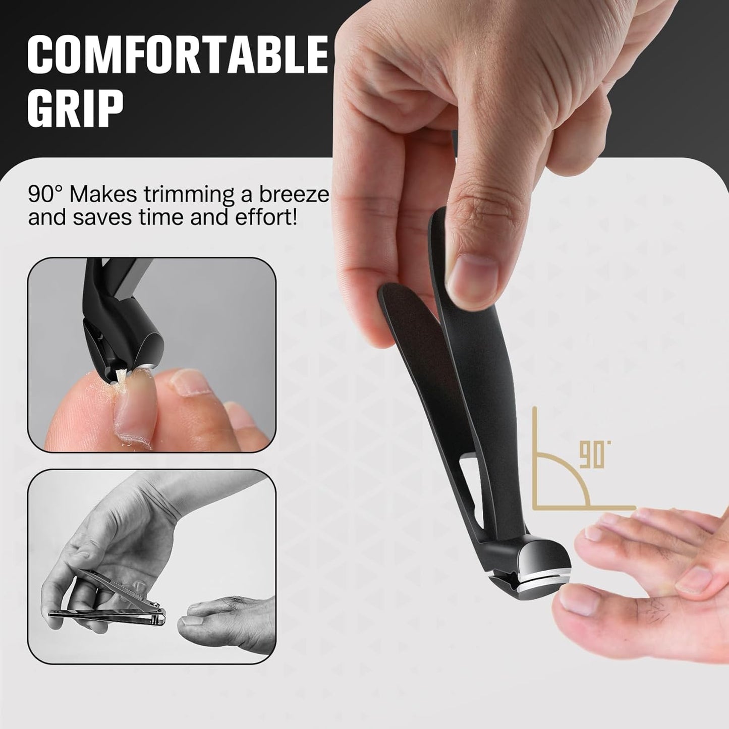 FERYES Angled Head Long Handled Toenail Clipper for Seniors - Large Wide Jaw Nail Clipper with Catcher for Thick Nails - Easier Trimming, Ergonomic Design (Black)