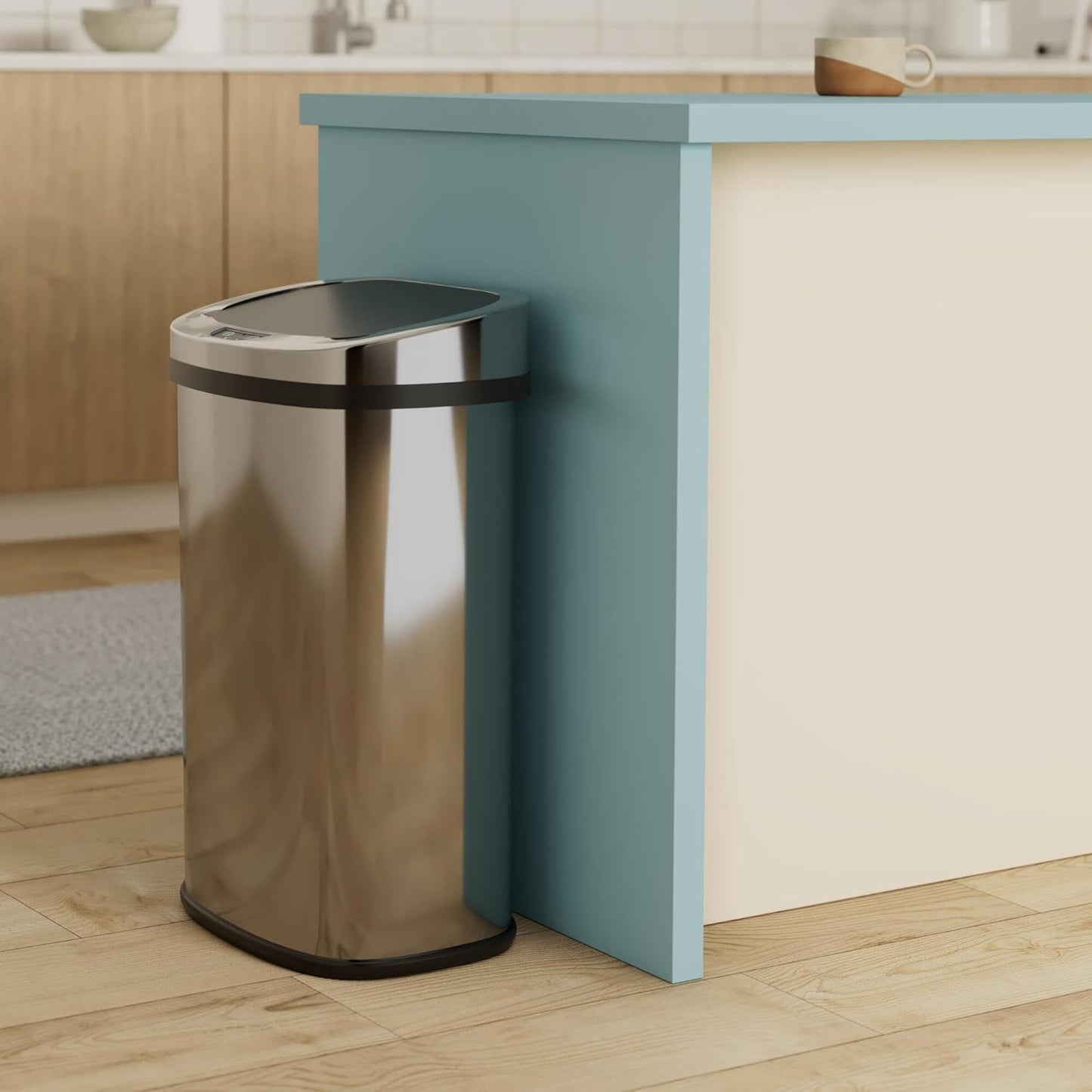 13 Gallon 50 Liter Garbage Can Kitchen Trash Can with Lid Automatic Sensor Touch Free Stainless Steel Waste Bin for Bathroom Bedroom Home Office,Black
