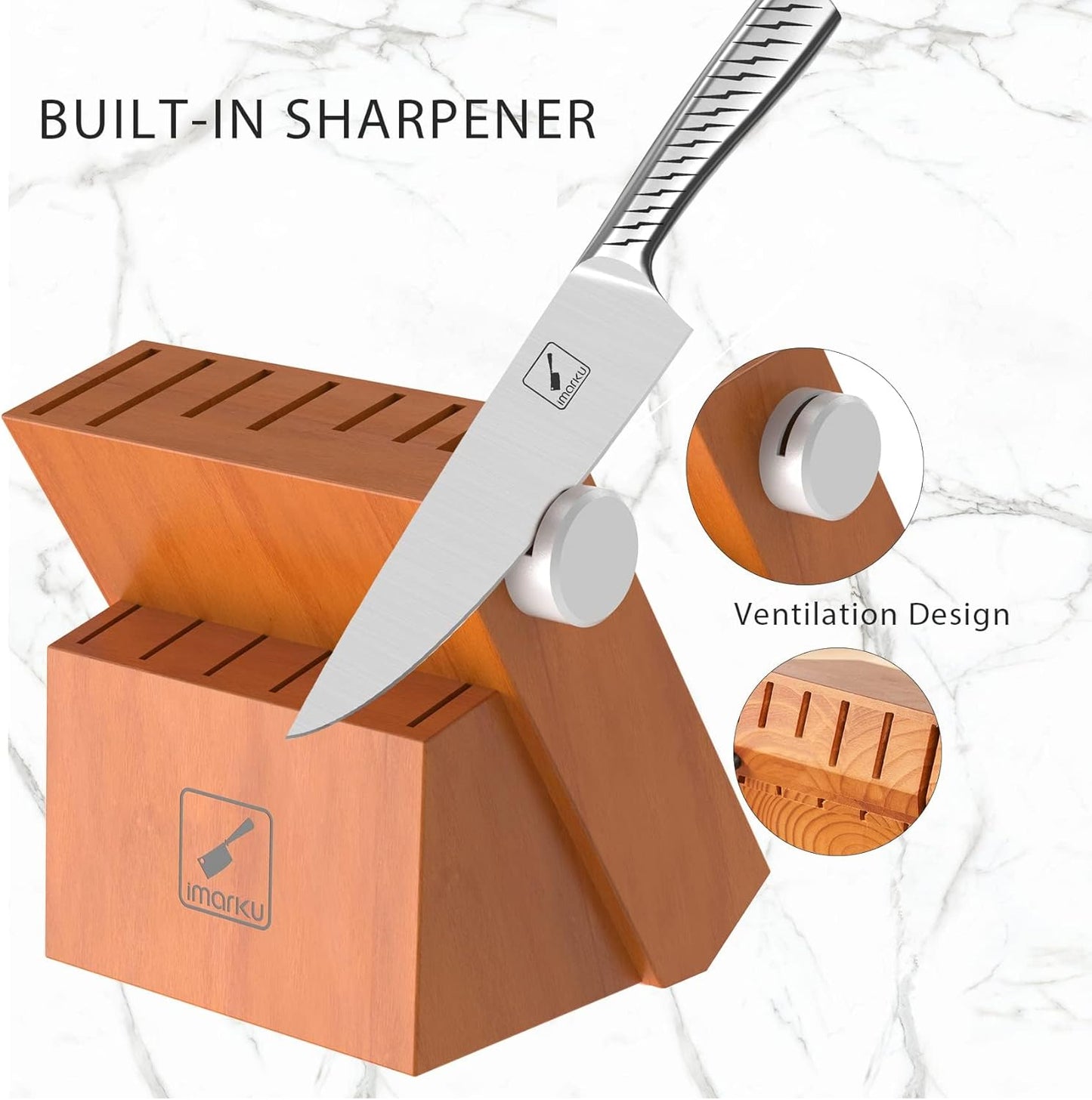Knife Sets for Kitchen with Block imarku Japanese Knife Set Stainless Steel Kitchen with Block 14pcs, Built-in Sharpener, Sharp Knife Block Set with Non-Slip Ergonomic Handles - Dishwasher Safe