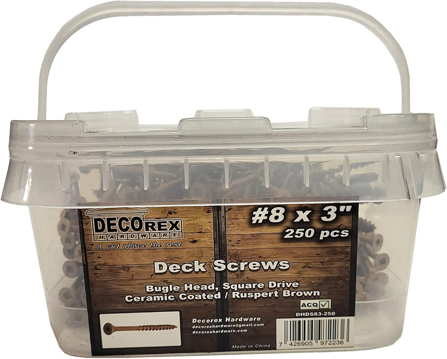 #8 x 3" Deck Screws | Square Drive | Bugle Head | Brown Ruspert | 100pcs Box