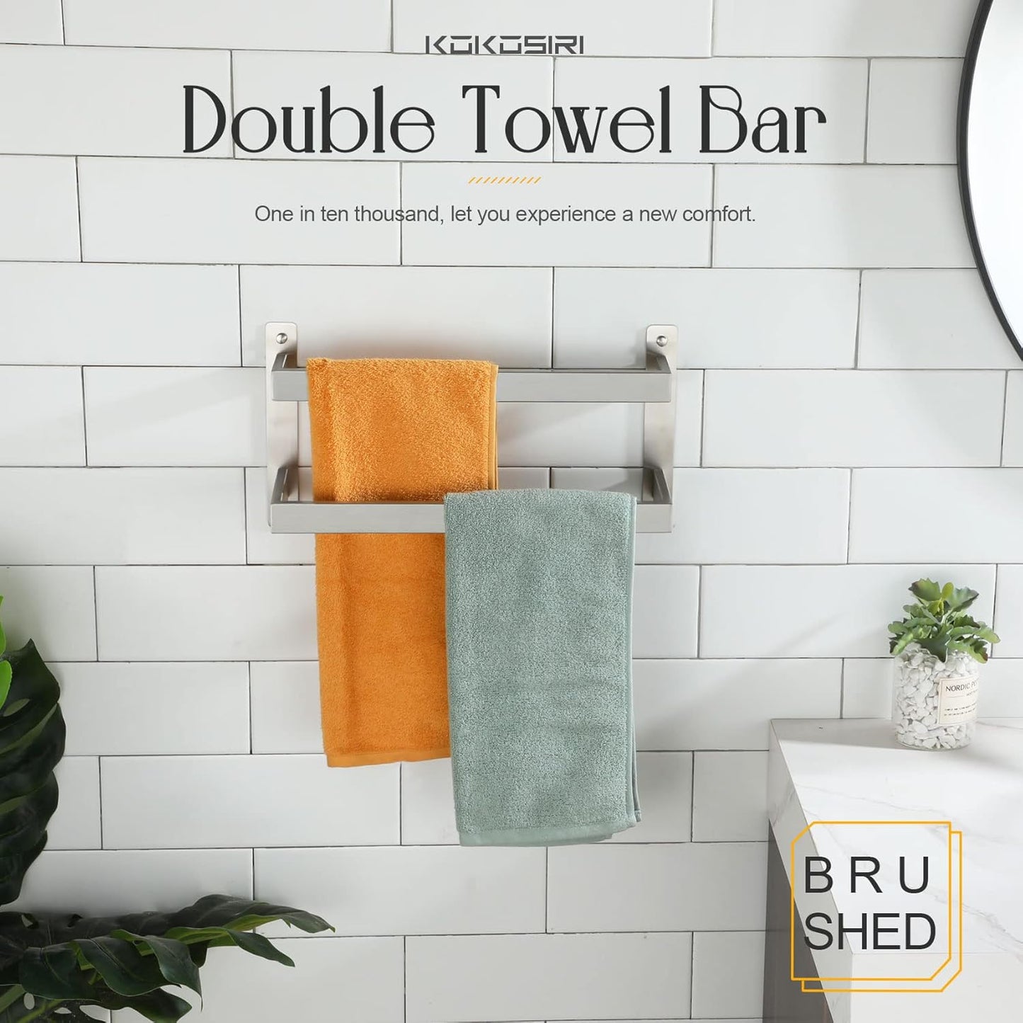 KOKOSIRI Towel Bars Black Bath Towel Holders 20 Inches Bathroom 2-Tiers Ladder Towel Rails Wall Mounted Towels Shelves Rack Stainless Steel, B5008BK-L20