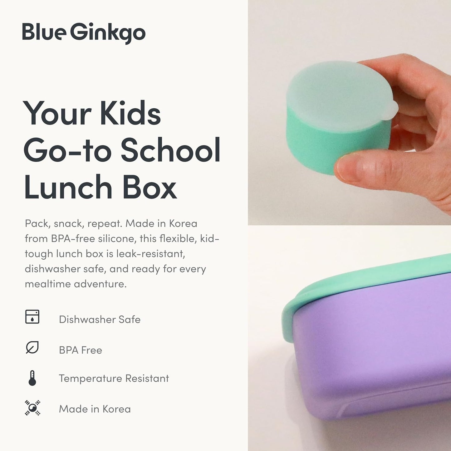 Blue Ginkgo Kids Silicone Lunch Box Set – Durable Heavy-Duty Silicone Bento Box, Microwave, Freezer, Dishwasher Safe – Airtight, BPA Free (Made in Korea, Coral)