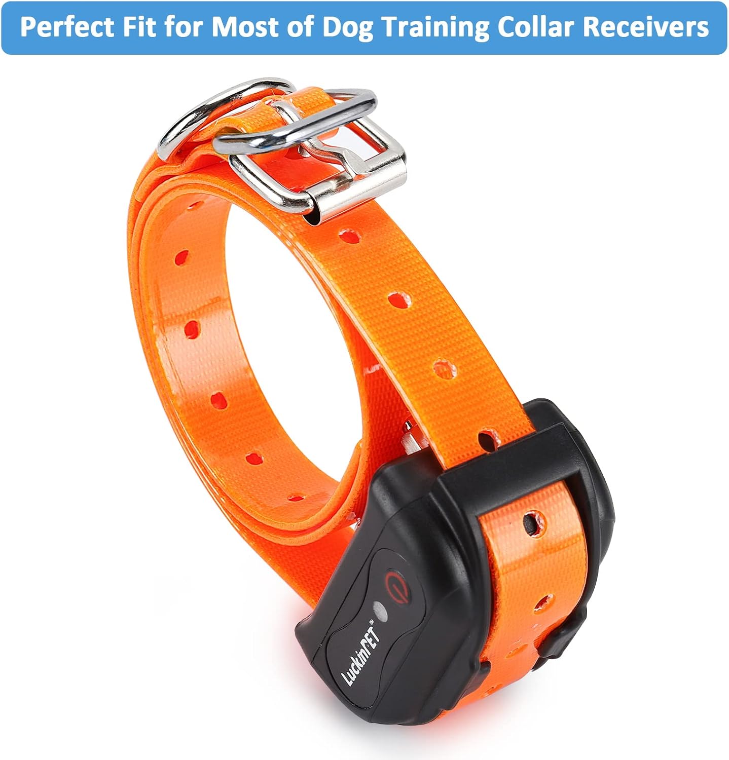LuckinPET Waterproof Dog Collar Replacement Strap for Shock Collar and Fence Easy Clean Odorless Dog Collar Metal Buckle 3/4 Inch Adjustable Size Durable Anti-Odor TPU Dog Collar Orange Pack of 2