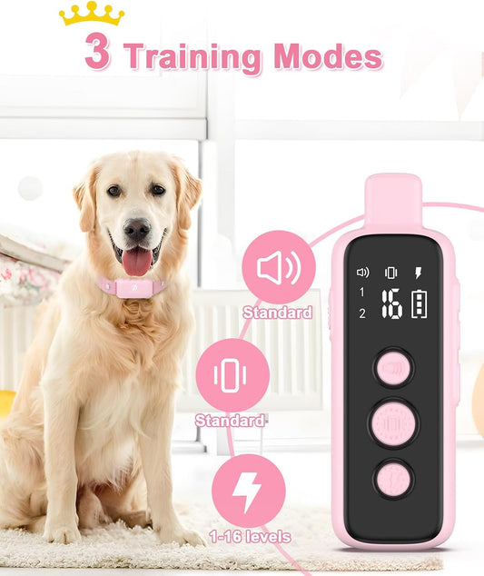 Bousnic Shock Collar for Dogs - Waterproof Rechargeable Dog Electric Training Collar with Remote for Small Medium Large Dogs with Beep, Vibration, Safe Shock Modes (8-120 Lbs) (LIGHTPINK) - PuriLite