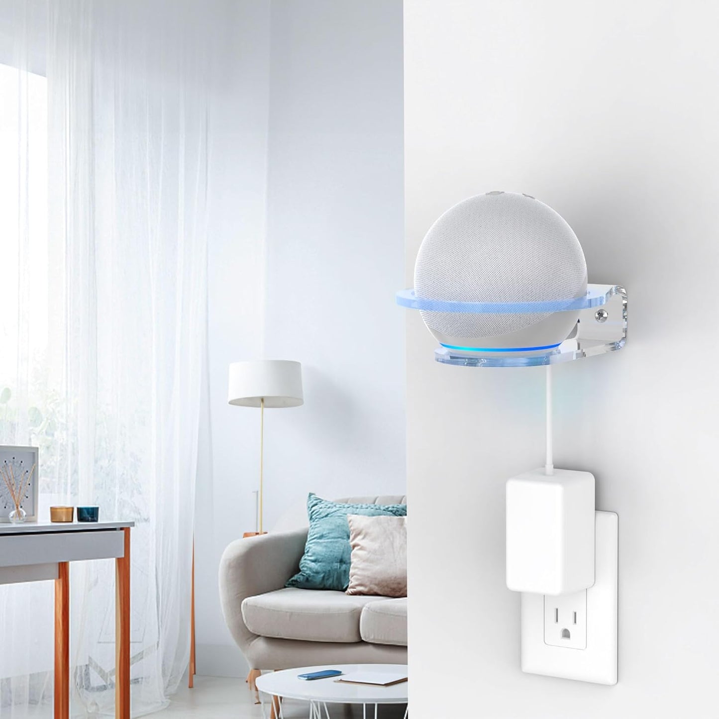 PlusAcc Wall Mount for Dot 5th Gen - Sturdy Clear Stand Shelf for Dot 5th Gen & Dot 4th Gen & Pop & Homepod Mini, Space Saving Speaker Wall Holder Bracket, Built-in Cable Management Accessories