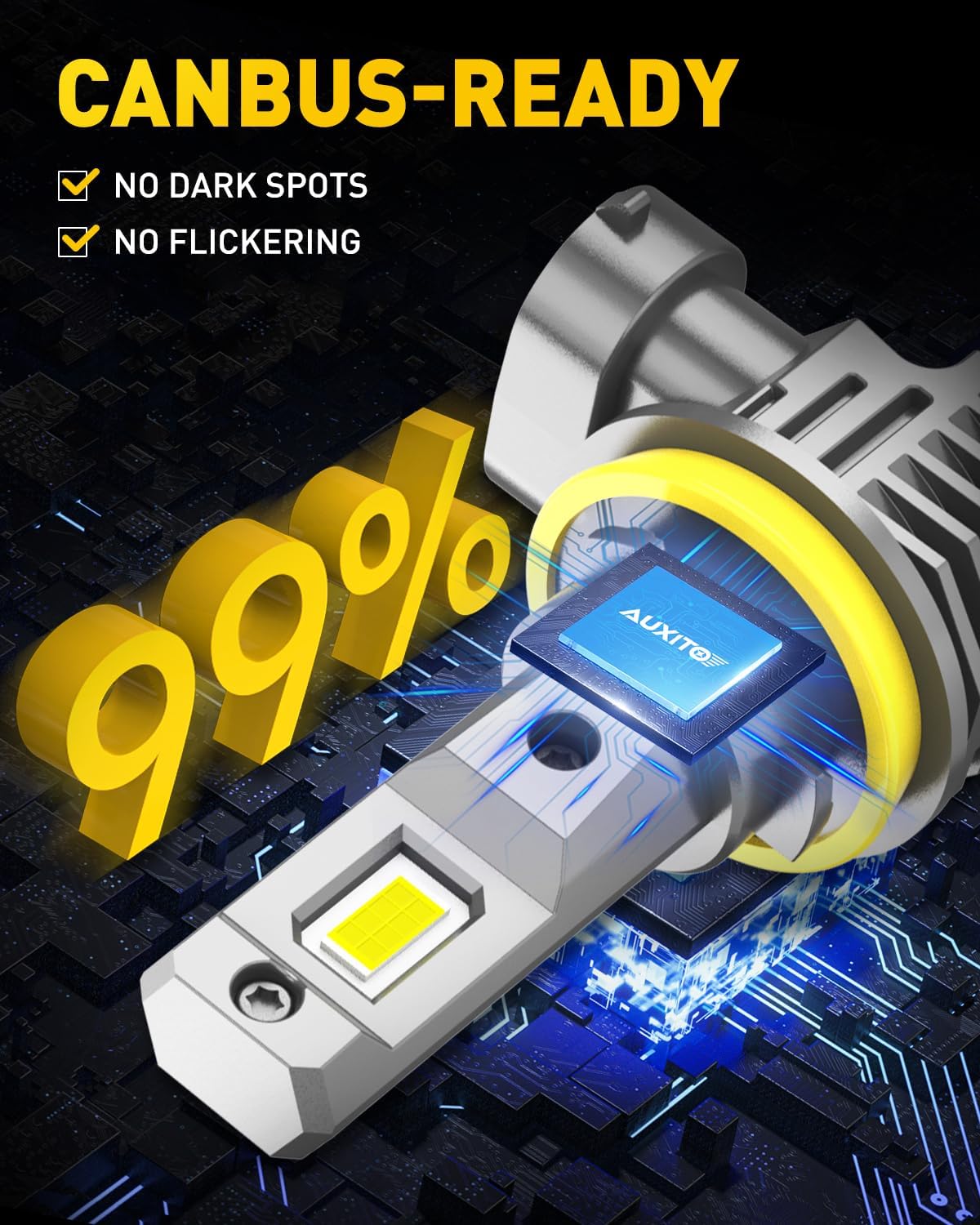 AUXITO H11 LED Headlight Bulbs, 400% Brighter 6500K White Wireless LED Headlights for H8 H9 H16 Fog Lights, DRL, Low Beam or High Beam, Direct Install Plug and Play, IP68 Waterproof, Pack of 2
