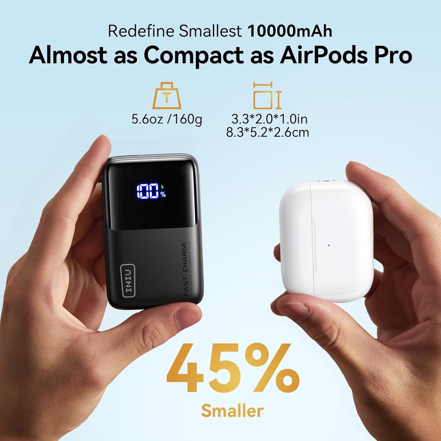 INIU 45W Power Bank, Ultra Small 10000mAh Portable Charger, USB C in&Out Fast Charging Battery Pack, Travel External Phone Powerbank Compatible with iPhone 16 15 Samsung S25 S24 Google Pixel iPad etc