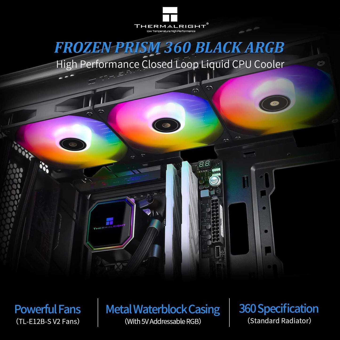 Thermalright Frozen Prism 360 Black AIO Water Cooler,Liquid CPU Cooler, 3×120mm PWM Fans Water Cooling System,1850RPM High Speed,Compatible with AMD/AM4/AM5&Intel LGA1151/1200/2066/1700