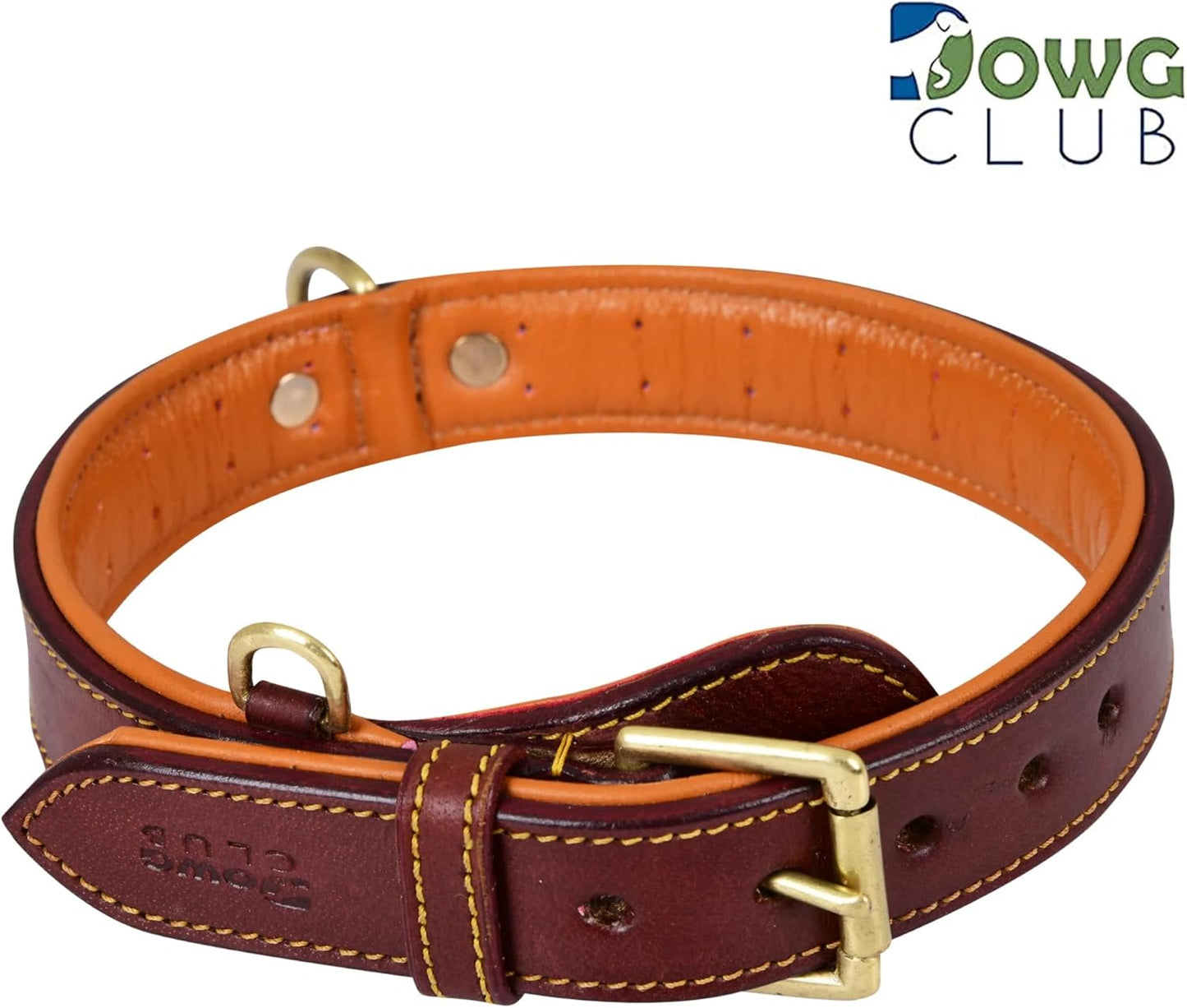 DowgClub | Genuine Leather Dog Collar | Full Grain, Heavy Duty | Comfortable, Strong | Best for Pups, Small, Medium & Large Breeds | Pink, Brown, Black, Tan