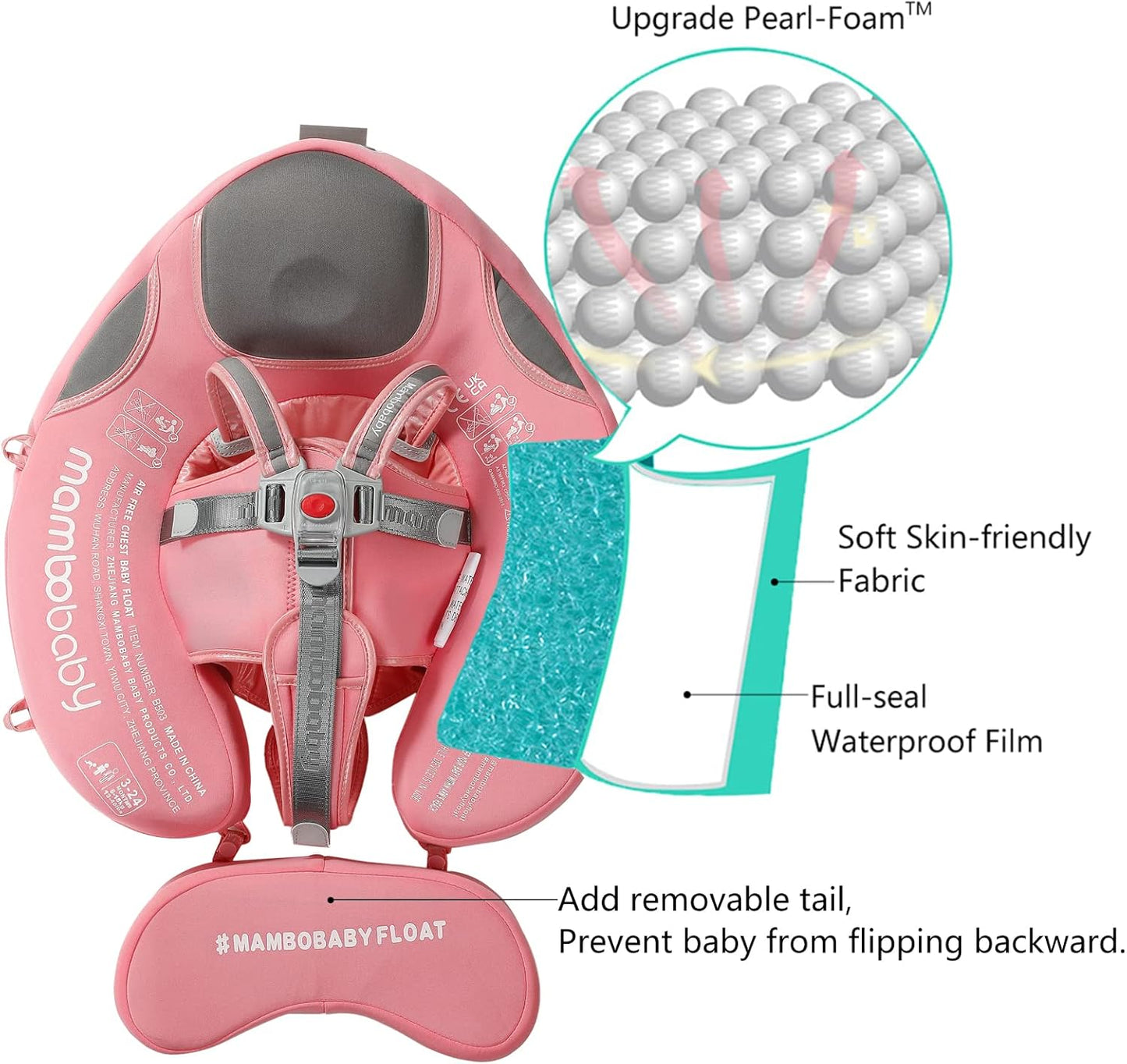 Mambobaby Baby Swim Float with Canopy, Non-Inflatable Solid Baby Float, Upgrade Soft Skin-Friendly Material Infant Swim Float