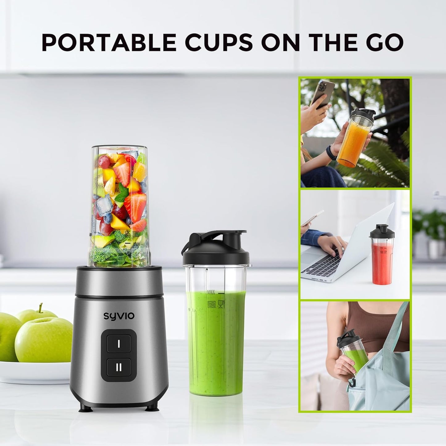 Smoothie Blender Syvio 600W,Juice and Shakes,Personal Blender with 2 Speed Control, Mini Blender with 2 BPA-Free 20 Oz Portable Blender Cups,Nutritious Recipe,Personal Blenders for Smoothies Shake