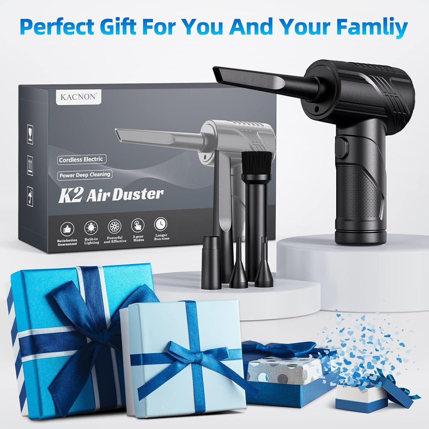 Compressed Air Duster, 130000RPM Electric Air Duster Replaces Compressed Air Cans, 3 Speed, Cordless Air Blower for Cleaning Camera Computer Household Pet Hair