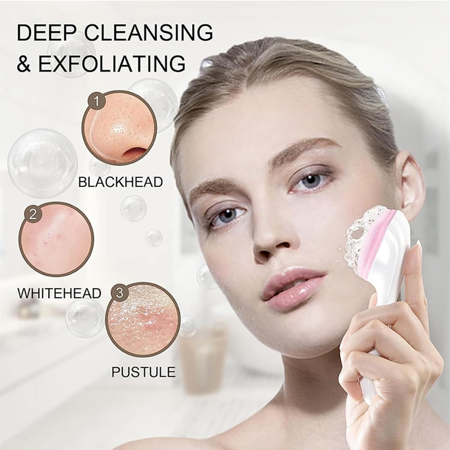 Purilite Select Silicone Face Scrubbers + 2 Exfoliating Lip Brushes + 2 Facial Cleansing Brushes – Gentle Exfoliation & Deep Cleansing Set