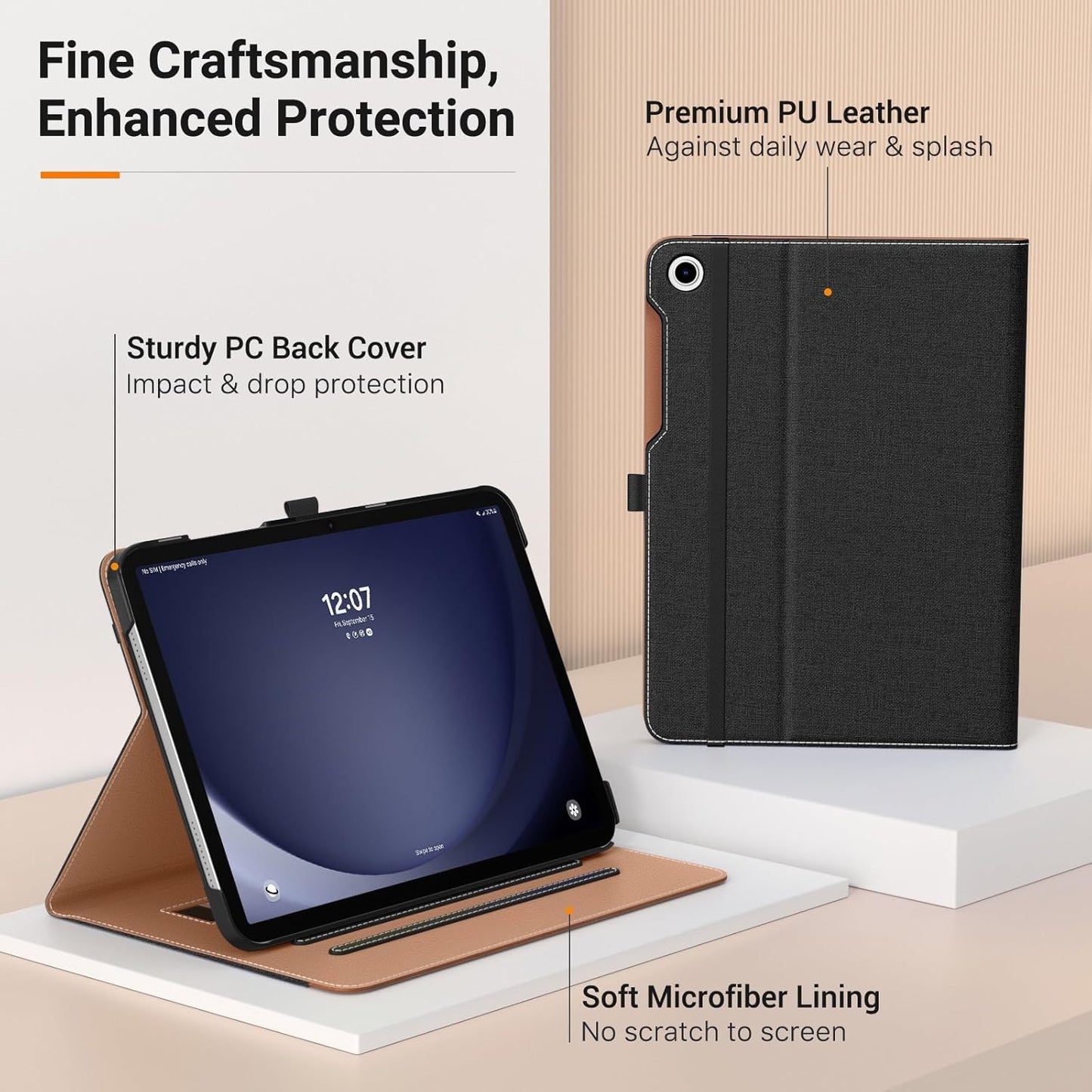MoKo Case for Samsung Galaxy Tab A9 Plus 11" 2023 (SM-X210/SM-X216/SM-X218), PU Leather Multi-Angle Viewing Folding Stand Cover Case with Hand Strap, Front Pocket, Auto Wake/Sleep, Denim Blue & Brown