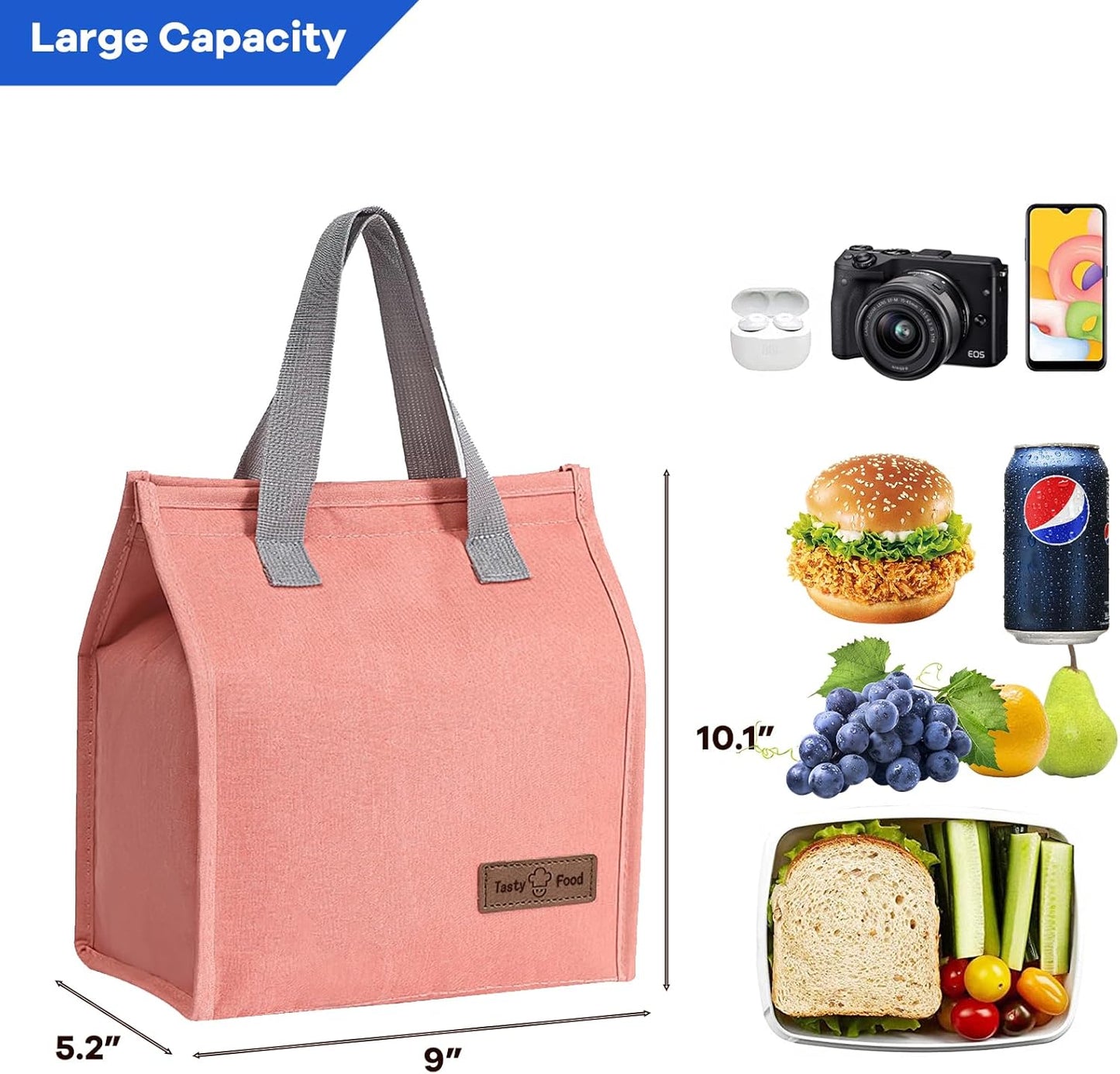 Lunch Bags for Women Men, Reusable Insulated Leakproof Lunch Box Bag for Adult Kids, Small Cooler Bag for Work School Picnic Travel (Black)