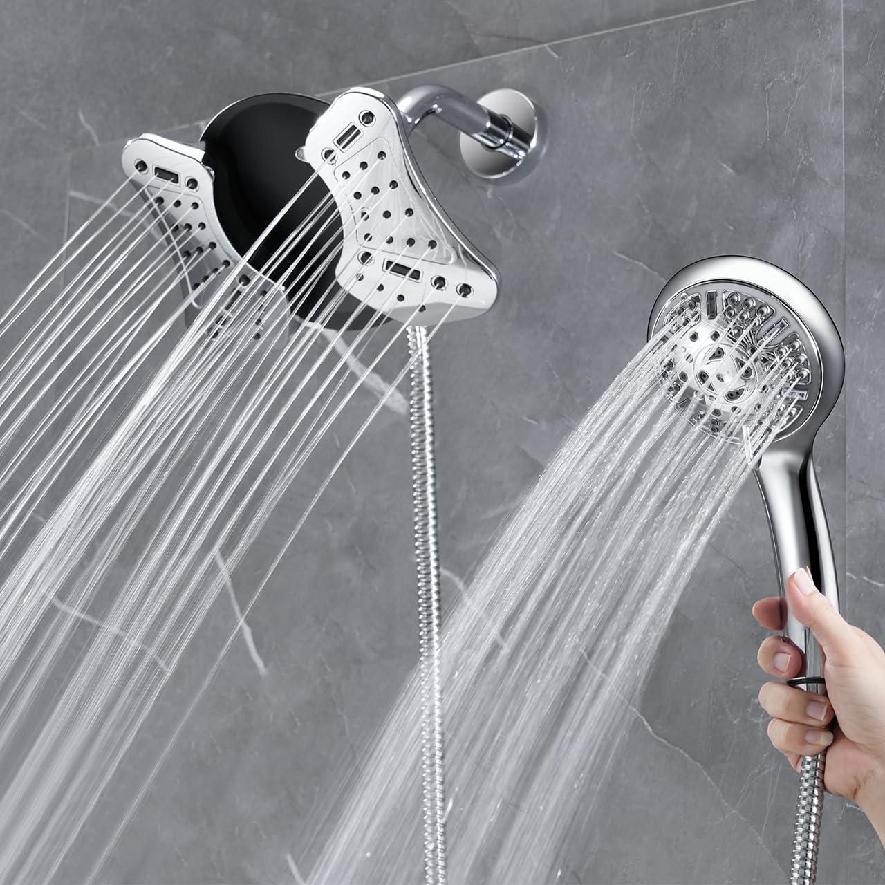 High Pressure Shower Head with Handheld: GRICH 2-in-1 Shower Heads with Hand Held Spray Combo, Anti-Leak 9 Spray Modes Handheld Shower Head & Rain Shower Head with Hose 60'', Angle Adjustable