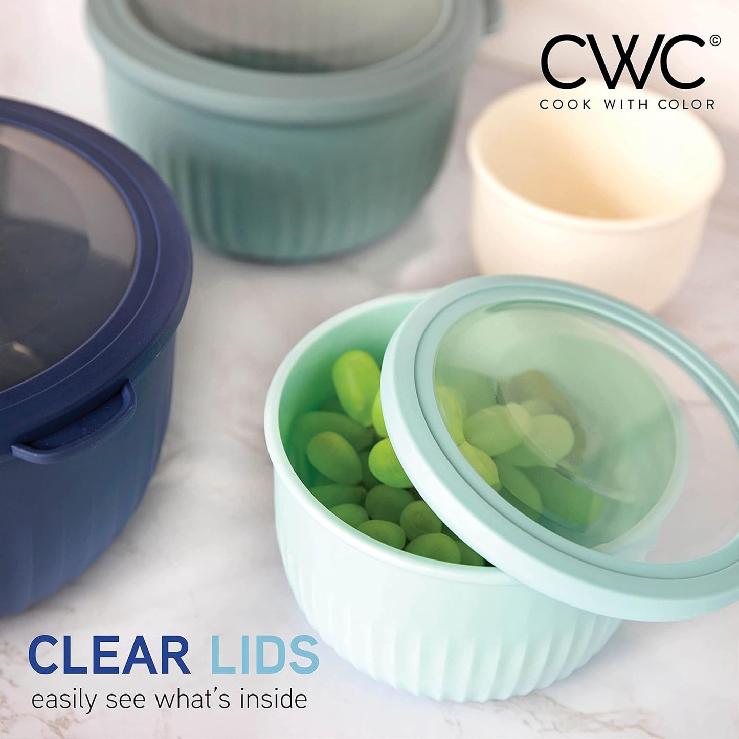 COOK WITH COLOR Prep Bowls with Lids- 8 Piece Nesting Plastic Small Mixing Bowl Set with Lids (Teal Ombre)