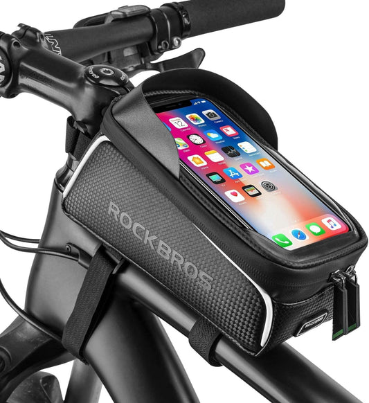 ROCKBROS Bike Phone Frame Bag 1.6L Bike Bag Waterproof Bike Accessories Touch Screen Bicycle Phone Case Compatible Phone Under 7”