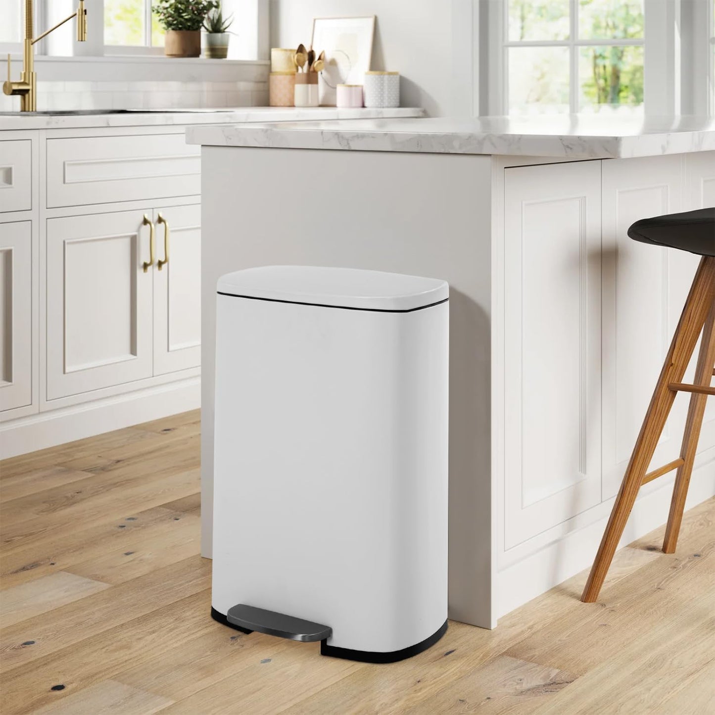 13 Gallon/50 L Garbage Can Kitchen Trash Can with Lid for Office Bedroom Bathroom Step Trash Bin Fingerprint-Proof Brushed Stainless Steel