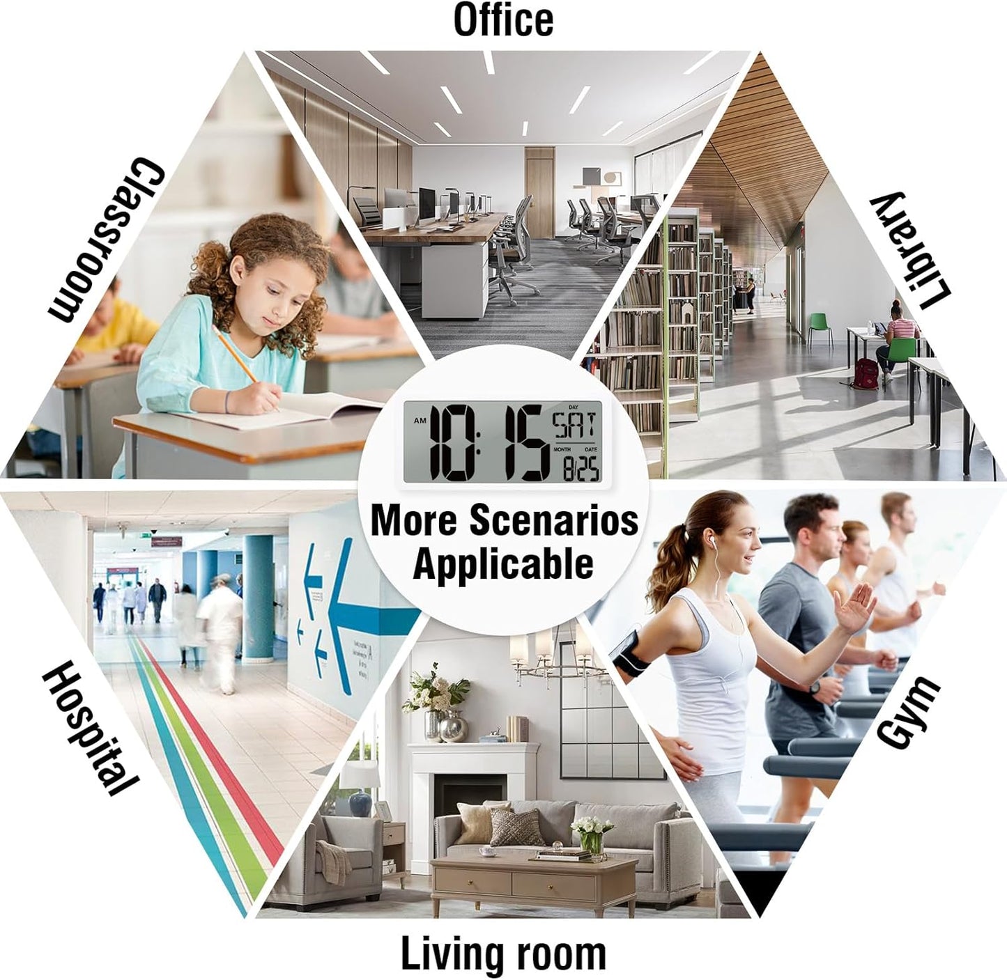 KMMKGG 15" Large Digital Wall Clock Battery Operated, Digital Clock Display with Day, Date & Temperature, Large Wall Clock for Bedroom, Livingroom, Office(4.6" Numbers)