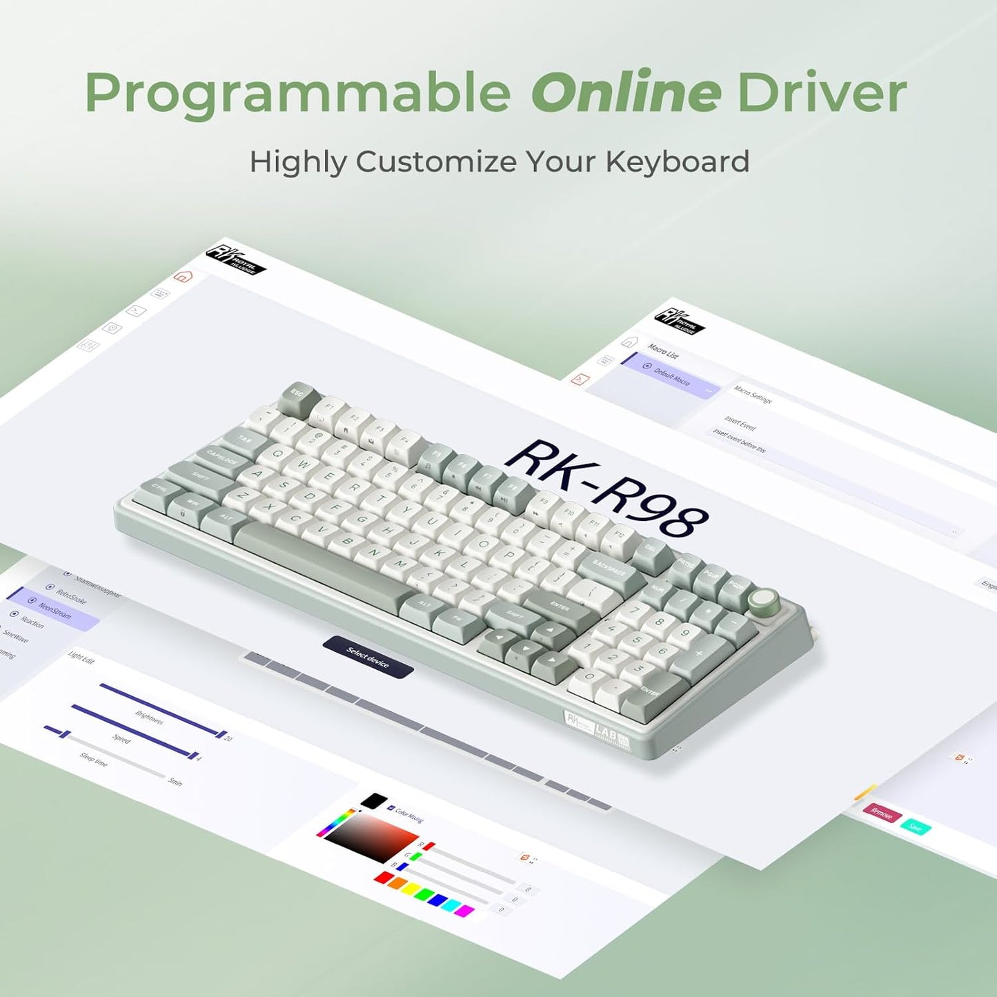 RK ROYAL KLUDGE R98 Pro Mechanical Gaming Keyboard, 96% Wired Creamy Keyboard RGB Backlit with Number Pad and Volume Knob, Gasket Mount, MDA Profile PBT Keycaps, Hot Swappable Pre-lubed Tactile Switch