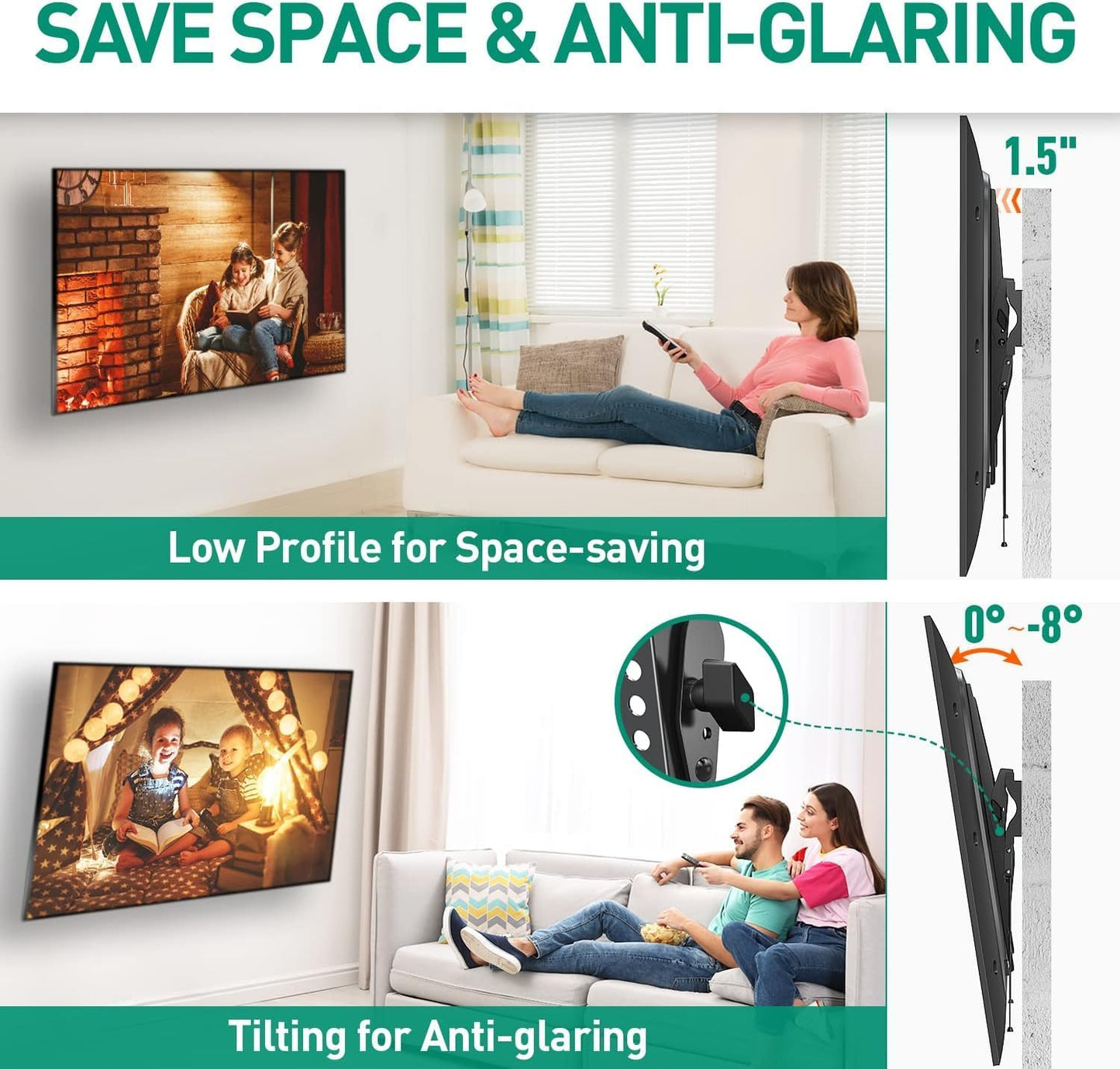 Tilting TV Wall Mount Bracket, Universal TV Mount Low Profile for 26-55 Inch Flat Screen TVs, Ultra Slim, Easy to Install with Tilting Knob, Fits 12''/16'' Studs, Max VESA 400x400mm, 99 lbs. ELIVED