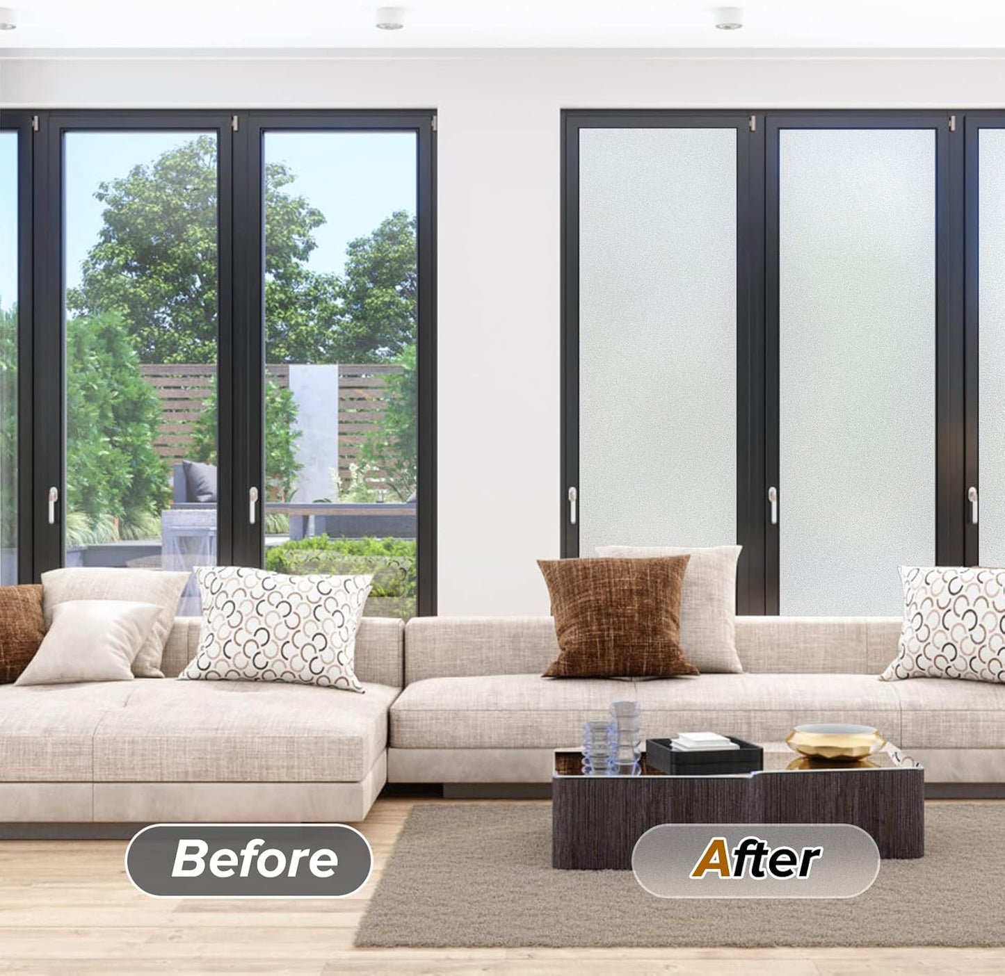 rabbitgoo Window Films for Privacy, Static Cling Frosted Glass Sticker, Non-Adhesive Privacy Film Sun Blocking Window Covering Frosting Vinyl Bathroom Sliding Glass Door, 44.5 x 200cm, Pure Frosted